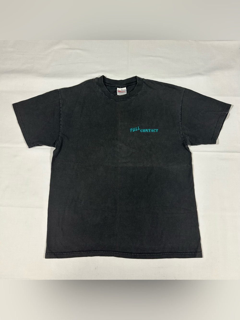Vtg Y2K Hanes Sz L Black Crewneck Graphic T-shirt FULL CONTACT Elephants Animals